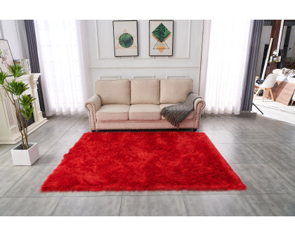 Furnings Cozy Ultra Soft Fluffy Faux Fur Red Area Rug - 5'L x 2'W