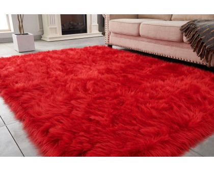 Furnings Cozy Ultra Soft Fluffy Faux Fur Red Area Rug - 5'L x 2'W