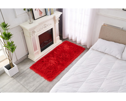 Furnings Cozy Ultra Soft Fluffy Faux Fur Red Area Rug - 5'L x 2'W