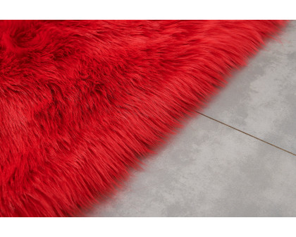 Furnings Cozy Ultra Soft Fluffy Faux Fur Red Area Rug - 5'L x 2'W