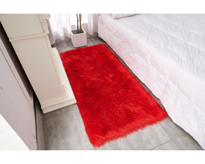 Furnings Cozy Ultra Soft Fluffy Faux Fur Red Area Rug - 5'L x 2'W