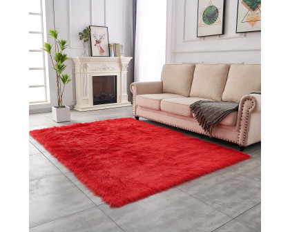 Furnings - Cozy Ultra Soft Fluffy Faux Fur Black Area Rug