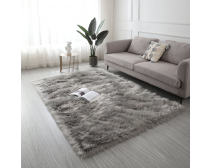 Furnings Cozy Ultra Soft Fluffy Faux Fur Light Gray Area Rug - 5'L x 3'W