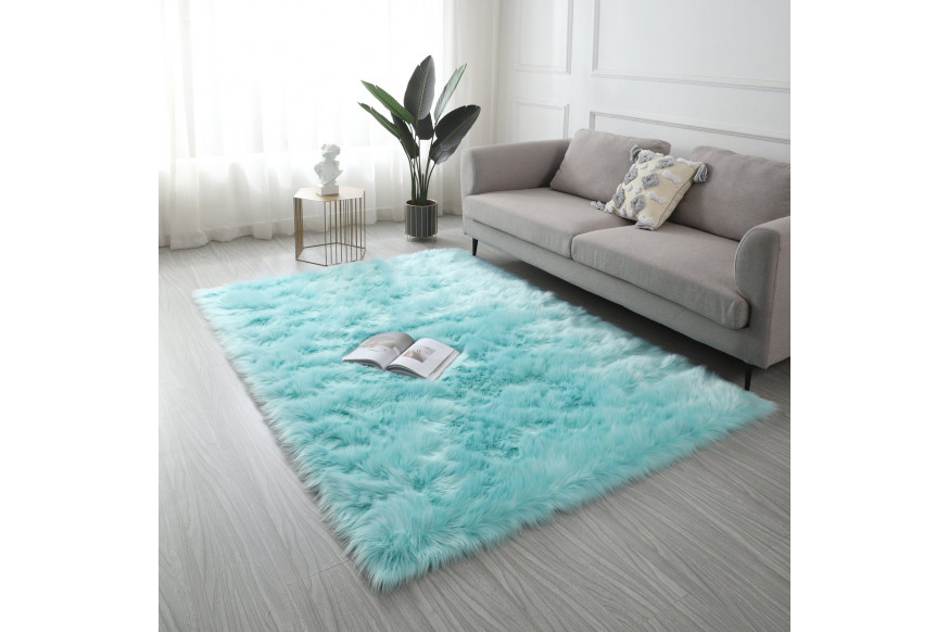 Furnings™ Cozy Ultra Soft Fluffy Faux Fur Turquoise Area Rug - 5'L x 3'W