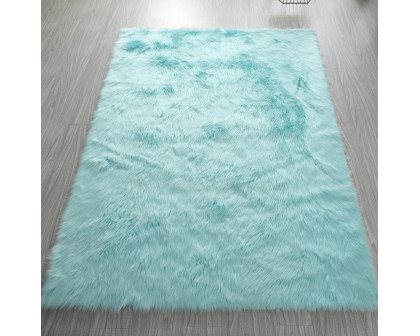 Furnings™ Cozy Ultra Soft Fluffy Faux Fur Turquoise Area Rug - 5'L x 3'W