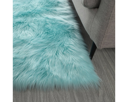 Furnings™ Cozy Ultra Soft Fluffy Faux Fur Turquoise Area Rug - 5'L x 3'W