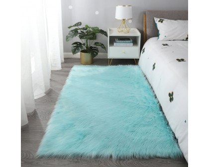 Furnings™ Cozy Ultra Soft Fluffy Faux Fur Turquoise Area Rug - 5'L x 3'W