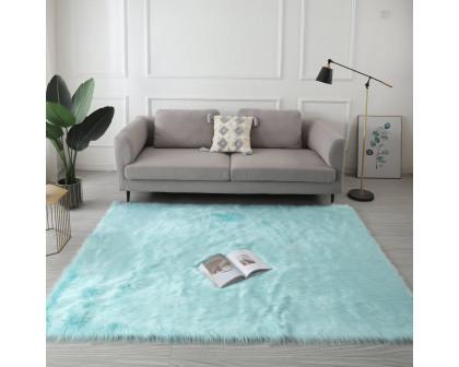 Furnings™ Cozy Ultra Soft Fluffy Faux Fur Turquoise Area Rug - 5'L x 3'W