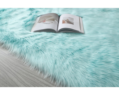 Furnings™ Cozy Ultra Soft Fluffy Faux Fur Turquoise Area Rug - 5'L x 3'W