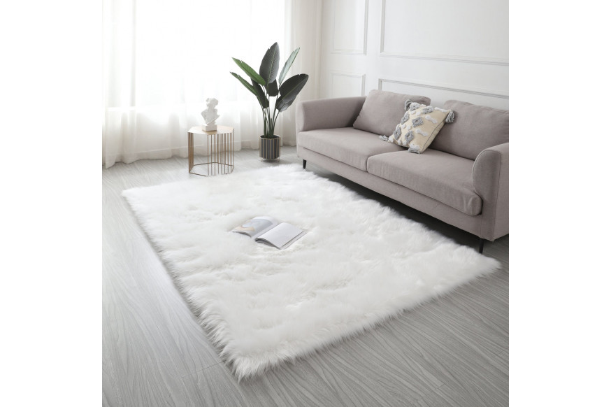 Furnings™ Cozy Ultra Soft Fluffy Faux Fur White Area Rug - 5'L x 3'W