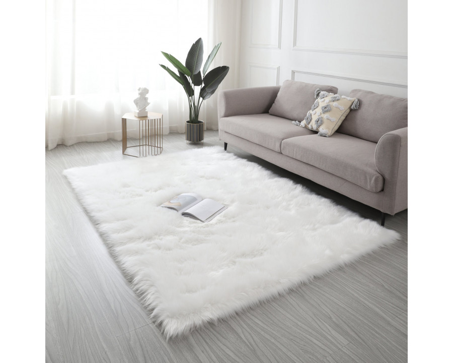 Furnings Cozy Ultra Soft Fluffy Faux Fur White Area Rug - 5'L x 3'W