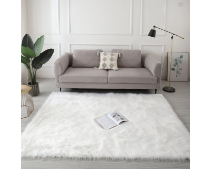 Furnings™ Cozy Ultra Soft Fluffy Faux Fur White Area Rug - 5'L x 3'W