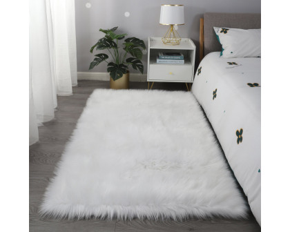 Furnings™ Cozy Ultra Soft Fluffy Faux Fur White Area Rug - 5'L x 3'W