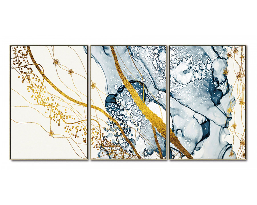 Furnings - Golden Splendor Triptych Acrylic Framed Wall Art