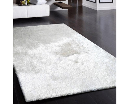 Furnings Fancy Collection Solid White Shag Area Rug - 7'L x 5'W x 1"H