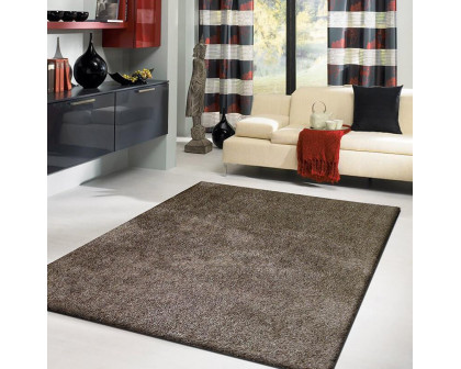 Furnings Fancy Collection Solid Brown Shag Area Rug - 7'L x 5'W x 1"H