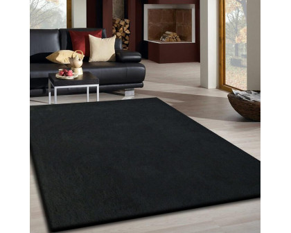 Furnings Fancy Collection Solid Black Shag Area Rug - 7'L x 5'W x 1"H