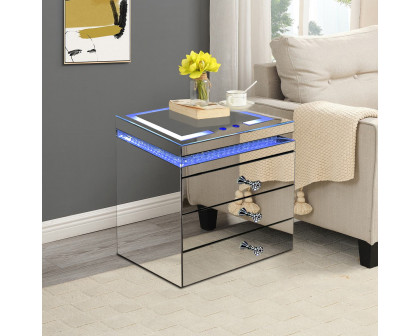 Furnings - Modern Mirrored Nightstand with LED Light and Phone Charger in Functional and Stylish Side Table