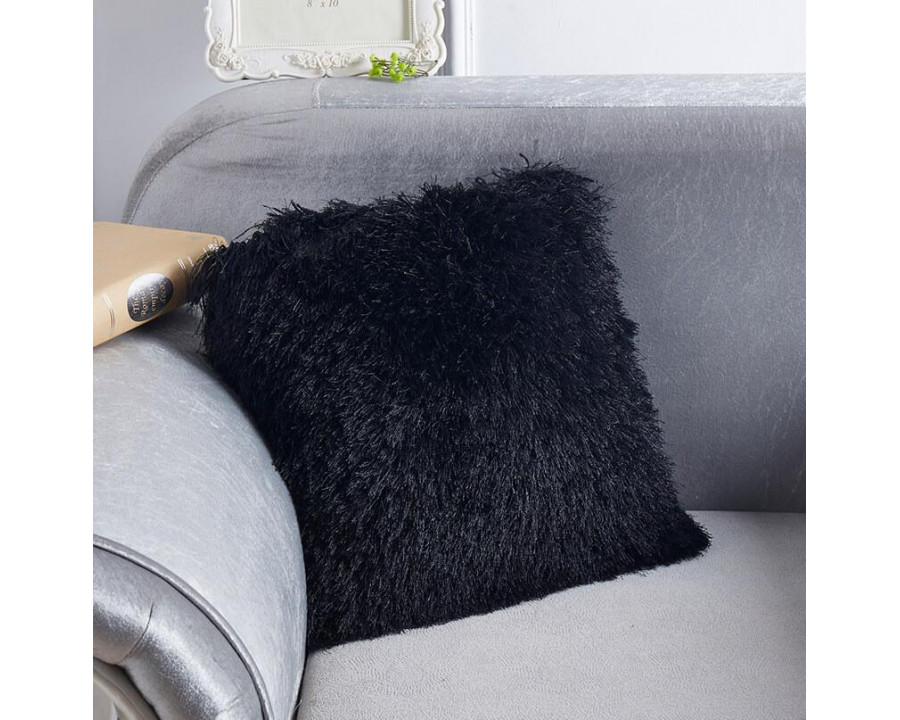 Furnings - Decorative Shaggy Black Square Pillow.