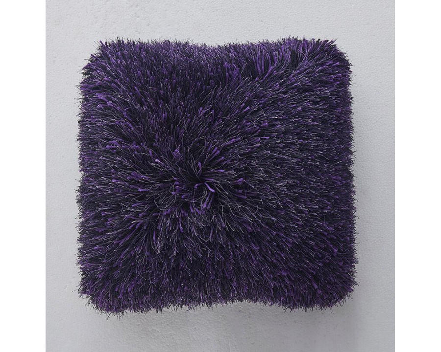 Furnings - Decorative Shaggy Purple and Black Square Pillow