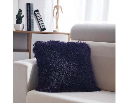 Furnings - Decorative Shaggy Purple and Black Square Pillow