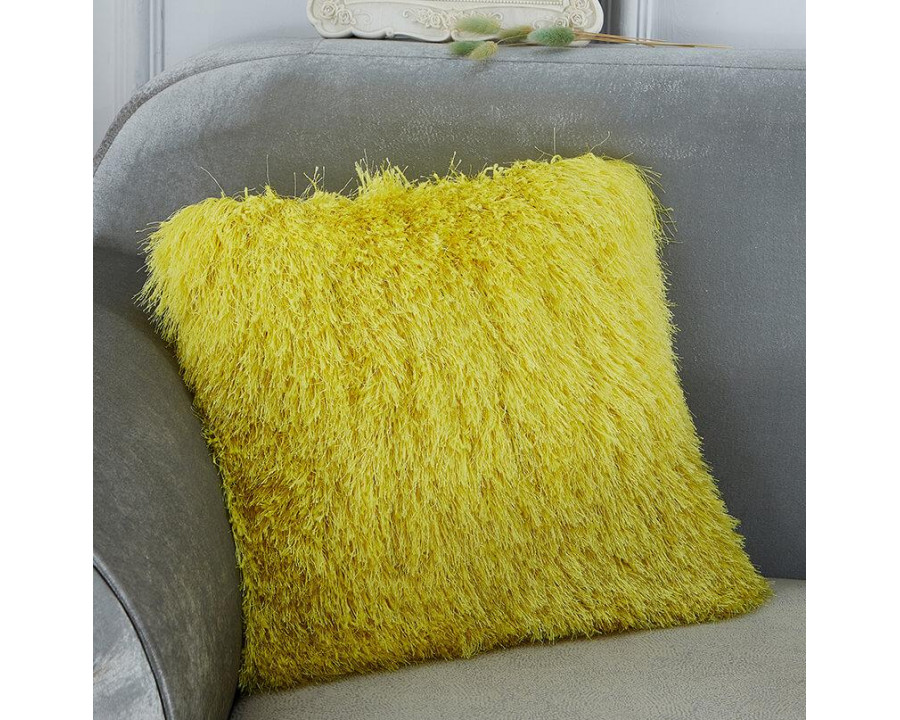 Furnings - Decorative Shaggy Yellow Square Pillow