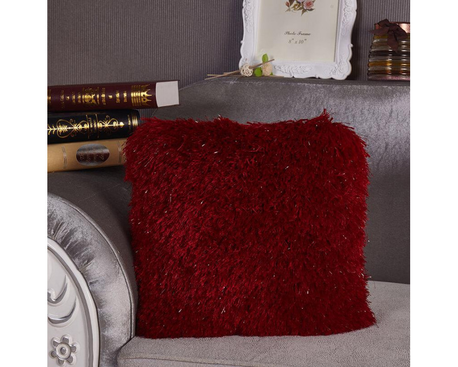 Furnings - Decorative Shaggy Pillow with Lurex in Red