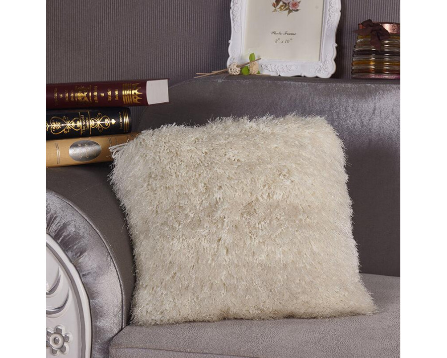 Furnings - Decorative Shaggy Pillow with Lurex in White