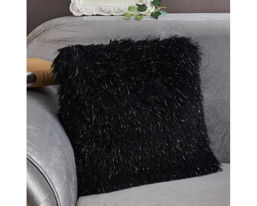 Furnings - Decorative Shaggy Pillow with Lurex in Black