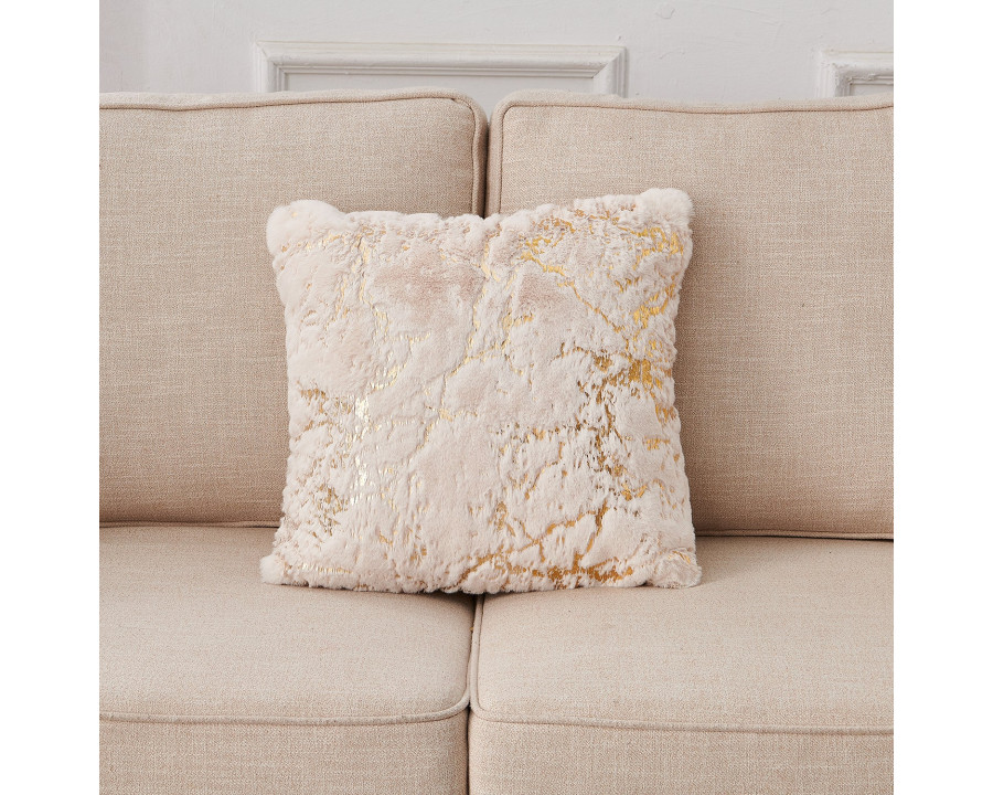 Furnings - Agnes Luxury Beige and Gold Chinchilla Faux Fur Decorative Pillow Throw