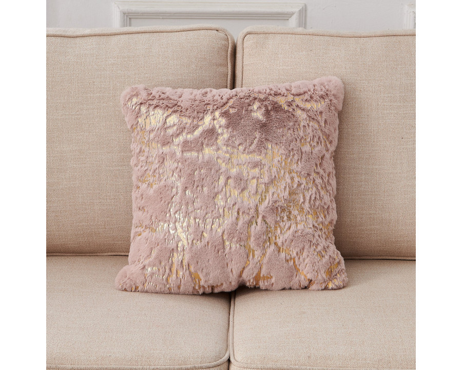 Furnings - Agnes Luxury Pink and Gold Chinchilla Faux Fur Decorative Pillow Throw