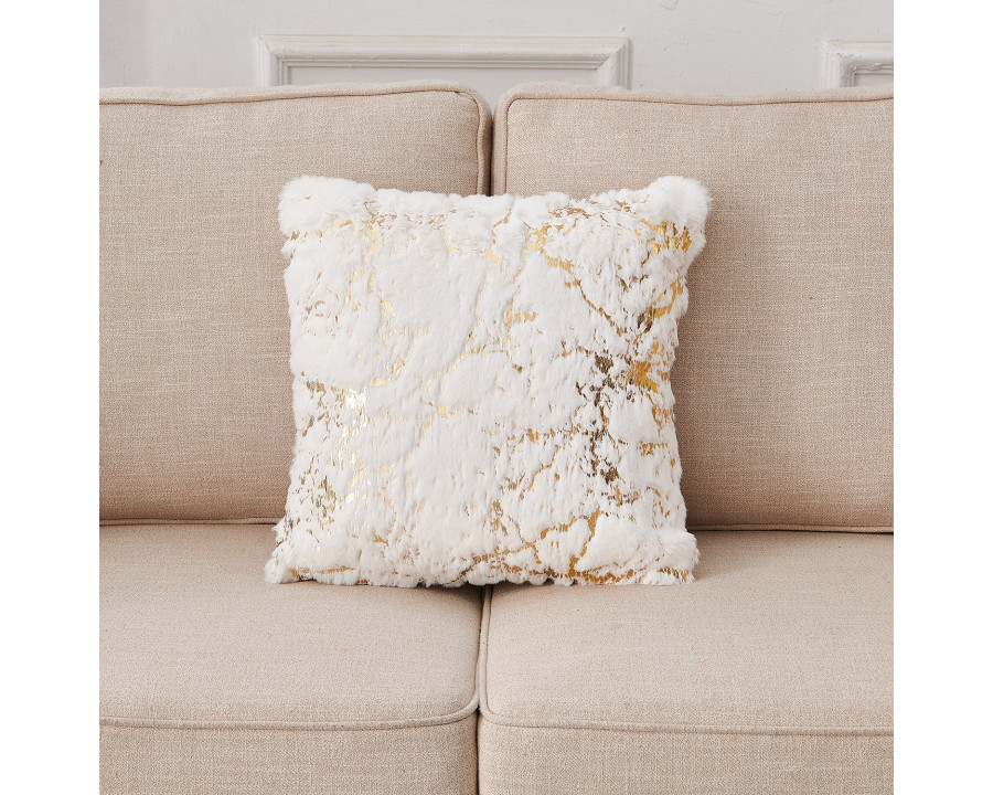 Furnings - Agnes Luxury White and Gold Chinchilla Faux Fur Decorative Pillow Throw