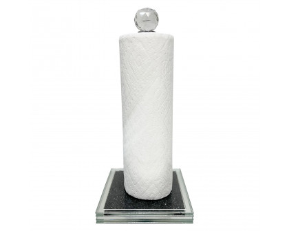 Furnings - Black Crushed Diamond Glass Paper Towel Holder in Gift Box