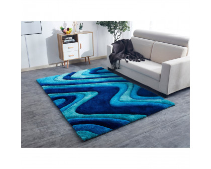 Furnings - 3D Ocean Waves Blue Shag Area Rug