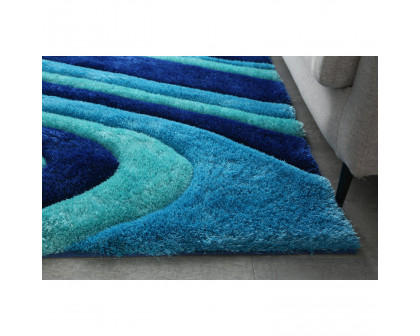 Furnings 3D Ocean Waves Blue Shag Area Rug - 7'L x 5'W x 1"H