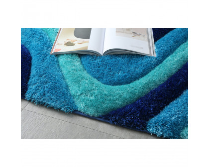 Furnings 3D Ocean Waves Blue Shag Area Rug - 7'L x 5'W x 1"H