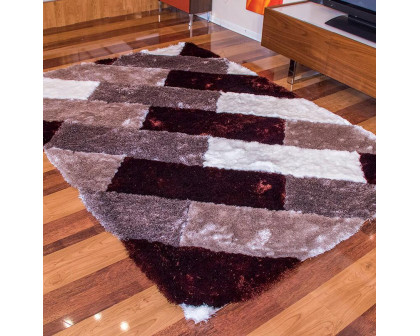 Furnings 3D Parquette Shaggy Area Rug - 7'L x 5'W x 1"H