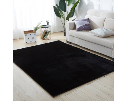 Furnings - Lily Luxury Black Chinchilla Faux Fur Area Rug