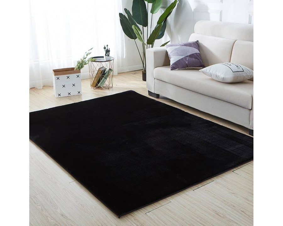 Furnings Lily Luxury Black Chinchilla Faux Fur Area Rug - 9'8"L x 6'6"W x 1" H