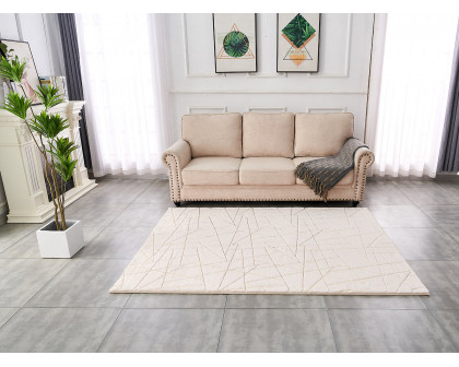 Furnings Lily Luxury Beige Geometric Abstract Gold-Gilded Chinchilla Faux Fur Area Rug - 3'L x 2'W