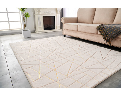 Furnings Lily Luxury Beige Geometric Abstract Gold-Gilded Chinchilla Faux Fur Area Rug - 3'L x 2'W