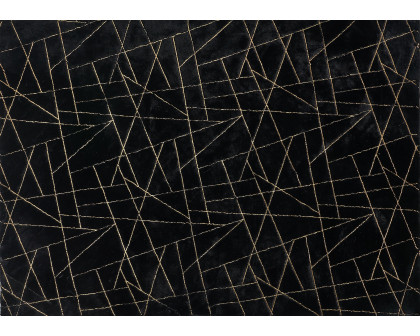 Furnings - Lily Luxury Black Geometric Washable Abstract Gold-Gilded Chinchilla Faux Fur Area Rug