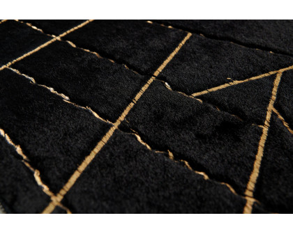 Furnings Lily Luxury Black Geometric Washable Abstract Gold-Gilded Chinchilla Faux Fur Area Rug - 3'L x 2'W