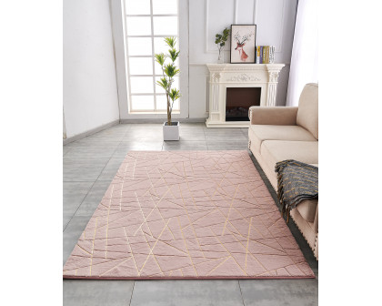 Furnings Lily Luxury Dust Pink Geometric Washable Abstract Gold-Gilded Chinchilla Faux Fur Area Rug - 3'L x 2'W