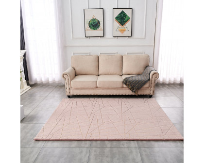 Furnings Lily Luxury Dust Pink Geometric Washable Abstract Gold-Gilded Chinchilla Faux Fur Area Rug - 3'L x 2'W