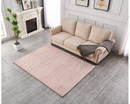 Furnings Lily Luxury Dust Pink Geometric Washable Abstract Gold-Gilded Chinchilla Faux Fur Area Rug - 3'L x 2'W