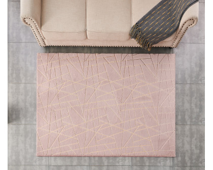 Furnings Lily Luxury Dust Pink Geometric Washable Abstract Gold-Gilded Chinchilla Faux Fur Area Rug - 3'L x 2'W