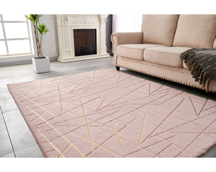 Furnings Lily Luxury Dust Pink Geometric Washable Abstract Gold-Gilded Chinchilla Faux Fur Area Rug - 3'L x 2'W