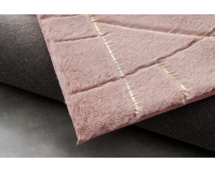 Furnings Lily Luxury Dust Pink Geometric Washable Abstract Gold-Gilded Chinchilla Faux Fur Area Rug - 3'L x 2'W