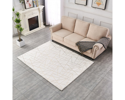 Furnings Lily Luxury White Geometric Abstract Gold-Gilded Chinchilla Faux Fur Area Rug - 3'L x 2'W